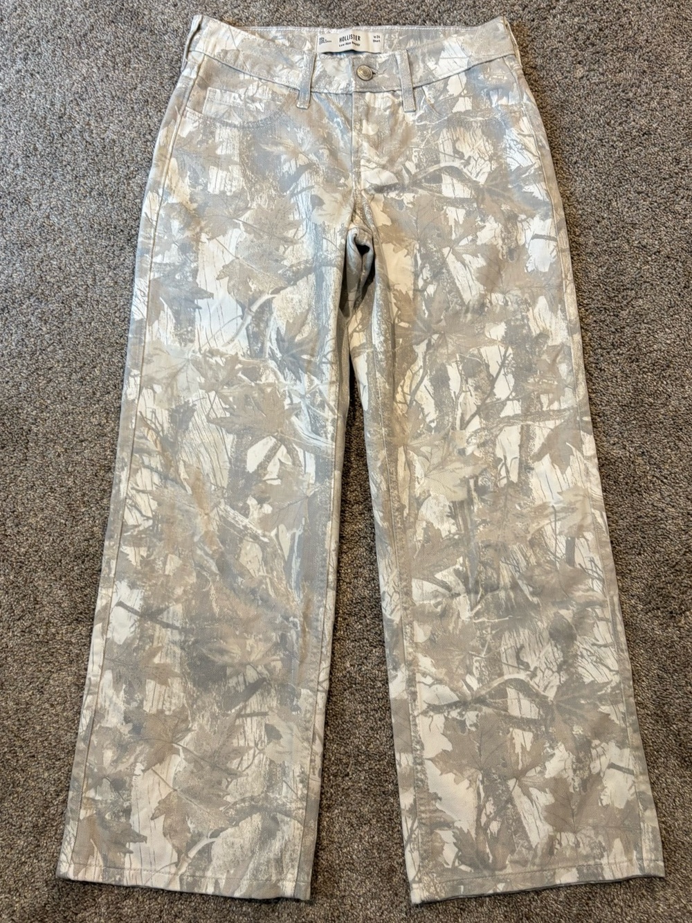 Hollister Women’s Low Rise Baggy Camo Denim Pants Sz 00 29" W24 Short Y2K Grunge